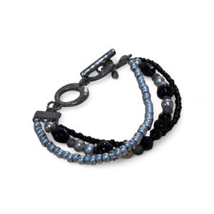 Gray, Black And Silver Triple String Bracelet